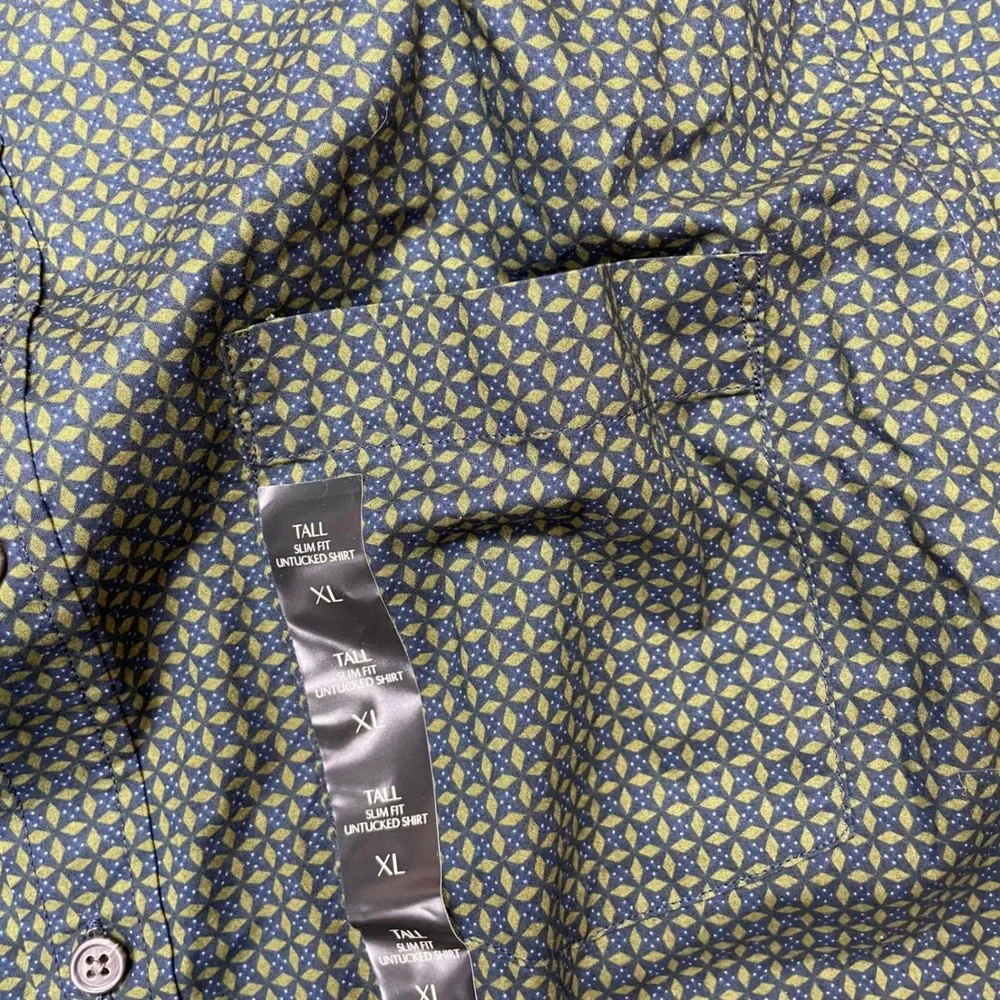 Banana Republic Button Down Shirt Mens XL Tall Green Geometric Untucked Fit NWT